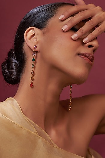 Gold Finish Multi-Colored Swarovski Crystal Dangler Earrings