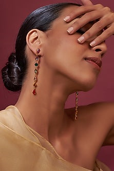 Gold Finish Multi-Colored Swarovski Crystal Dangler Earrings