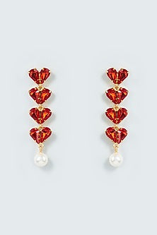 Gold Finish Swarovski Crystal & Pearl Dangler Earrings