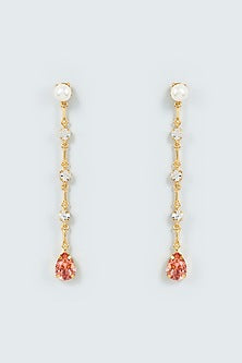Gold Finish Blush Pink Swarovski Crystal & Pearl Dangler Earrings