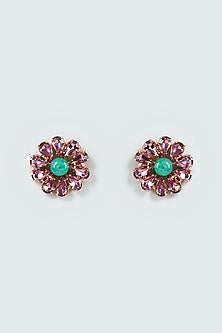 Gold Finish Purple Swarovski Crystal Stud Earrings