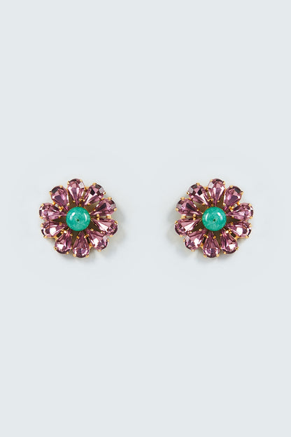 Gold Finish Purple Swarovski Crystal Stud Earrings