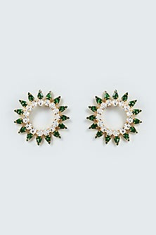 Gold Finish Green Swarovski Crystal Stud Earrings