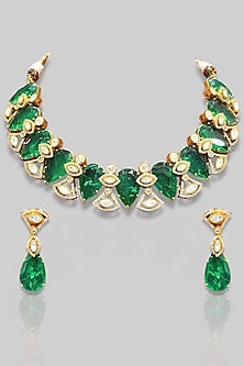Gold Finish Green Crystal & Zircon Necklace Set