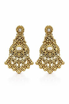 Gold Finish Beaded Temple Dangler Earrings