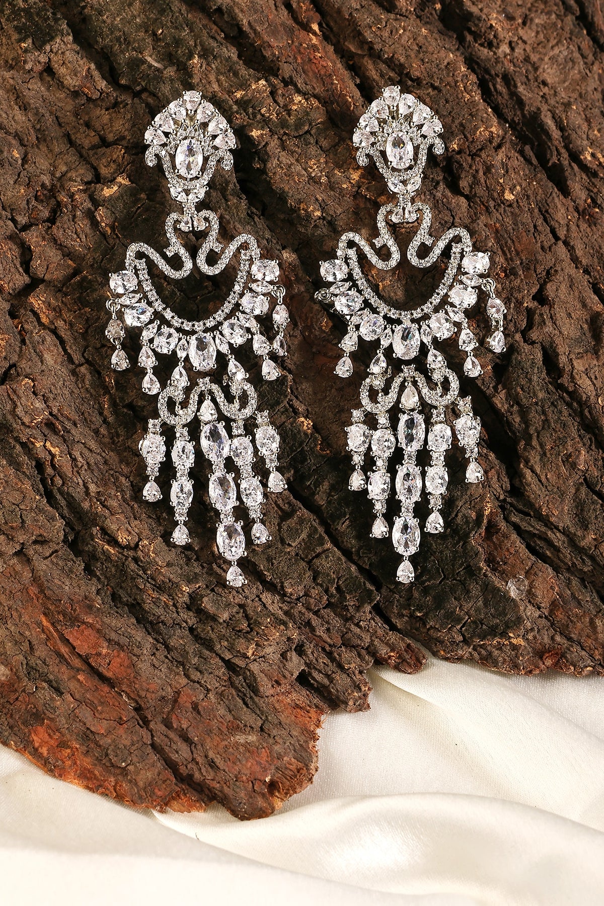 White Finish Zircon Dangler Earrings
