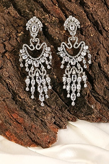 White Finish Zircon Dangler Earrings