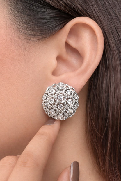 White Finish Zircon Stud Earrings
