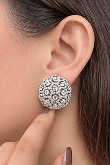 White Finish Zircon Stud Earrings