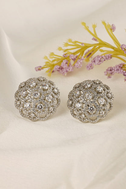 White Finish Zircon Stud Earrings