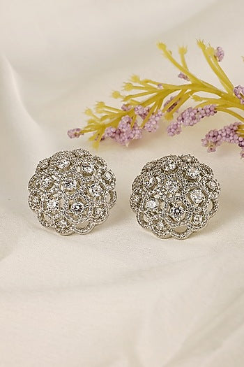 White Finish Zircon Stud Earrings