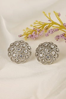 White Finish Zircon Stud Earrings