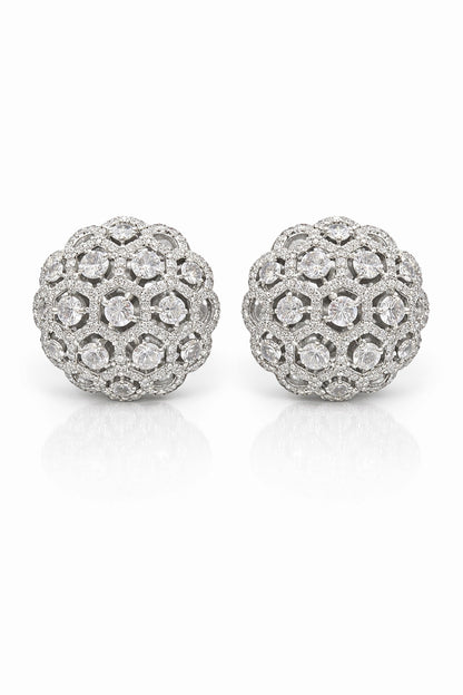 White Finish Zircon Stud Earrings