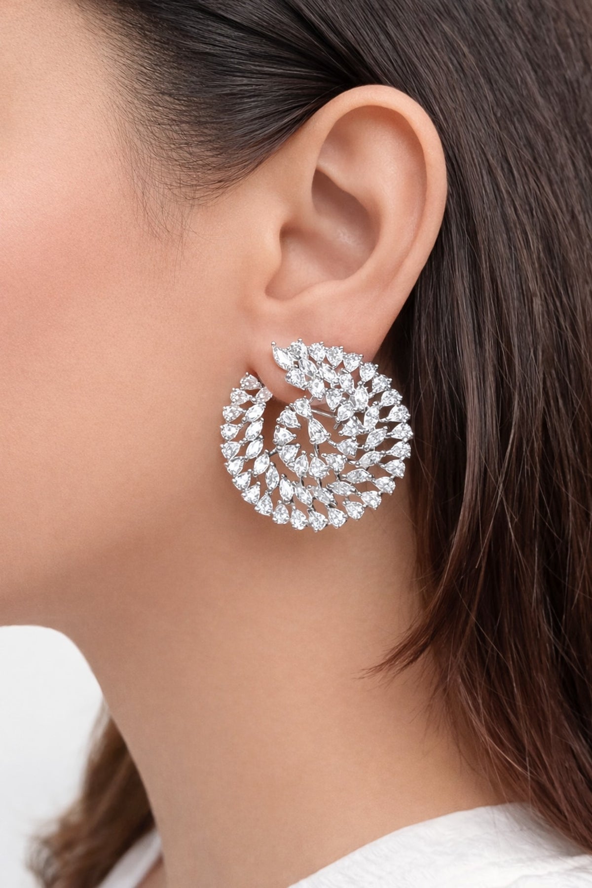 White Finish Zircon Stud Earrings