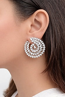 White Finish Zircon Stud Earrings