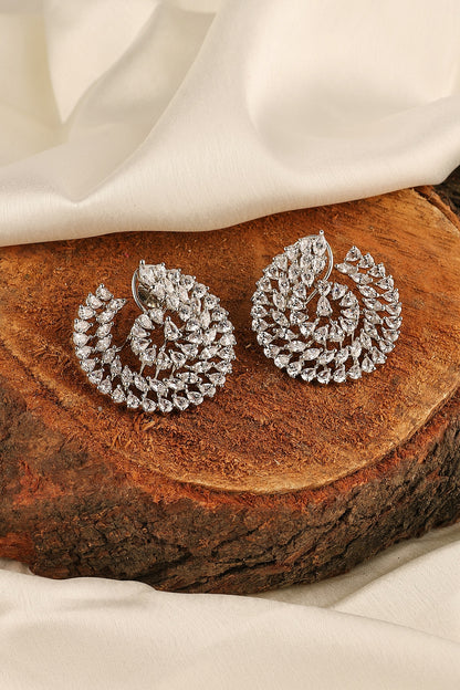 White Finish Zircon Stud Earrings