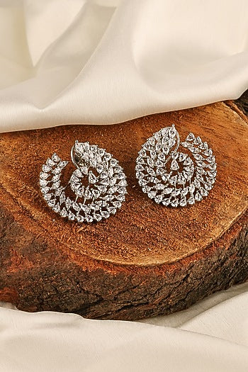 White Finish Zircon Stud Earrings