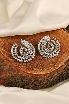 White Finish Zircon Stud Earrings