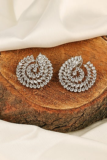 White Finish Zircon Stud Earrings