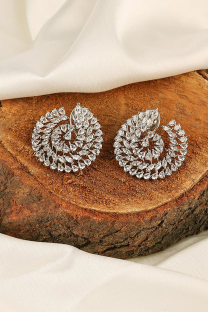 White Finish Zircon Stud Earrings