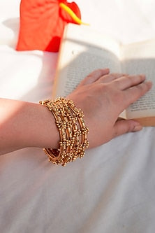 Antique Gold Finish Ghungroo Temple Bangles (Set Of 4)