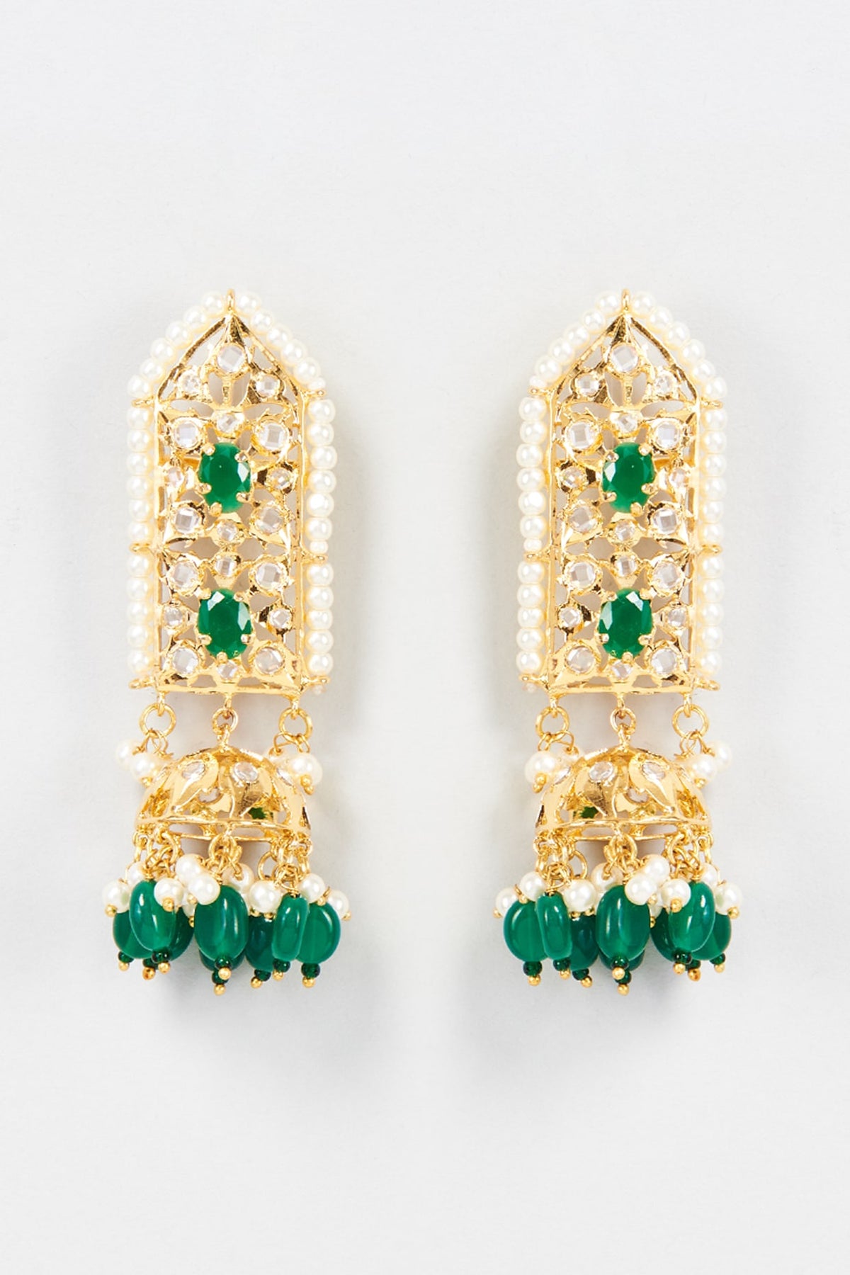 Gold Finish Emerald & Pearl Dangler Earrings