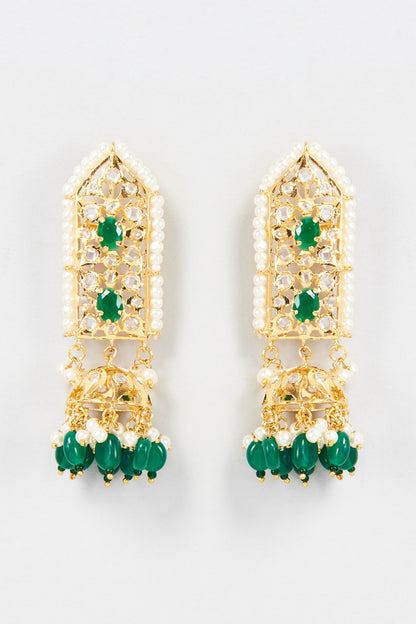 Gold Finish Emerald & Pearl Dangler Earrings
