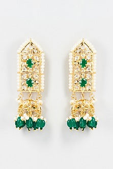 Gold Finish Emerald & Pearl Dangler Earrings