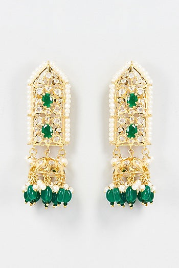 Gold Finish Emerald & Pearl Dangler Earrings