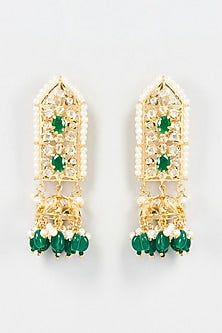 Gold Finish Emerald & Pearl Dangler Earrings