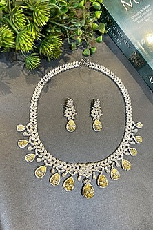 White Finish Yellow Zircon Choker Necklace Set