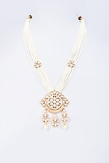 Gold Finish Kundan Polki & Pearl Long Necklace Set