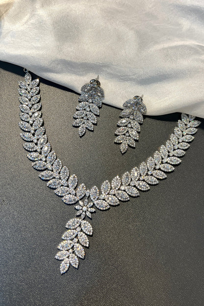 White Finish Zircon Choker Necklace Set