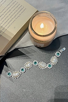 White Finish Green Zircon & Pearl Bracelet