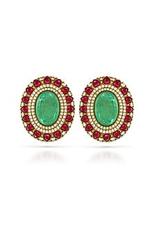 Gold Finish Emerald & Ruby Dangler Earrings