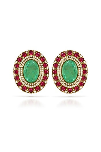 Gold Finish Emerald & Ruby Dangler Earrings