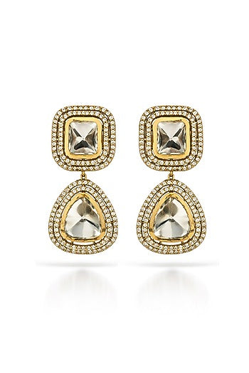 Gold Finish Crystal & CZ Stud Earrings