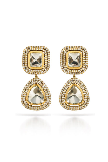 Gold Finish Crystal & CZ Stud Earrings