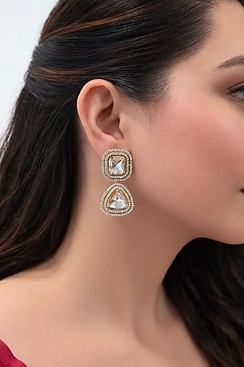 Gold Finish Crystal & CZ Stud Earrings