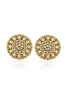 Gold Finish Kundan Polki & Pearl Stud Earrings