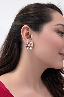 Gold Finish Ruby & Kundan Polki Stud Earrings