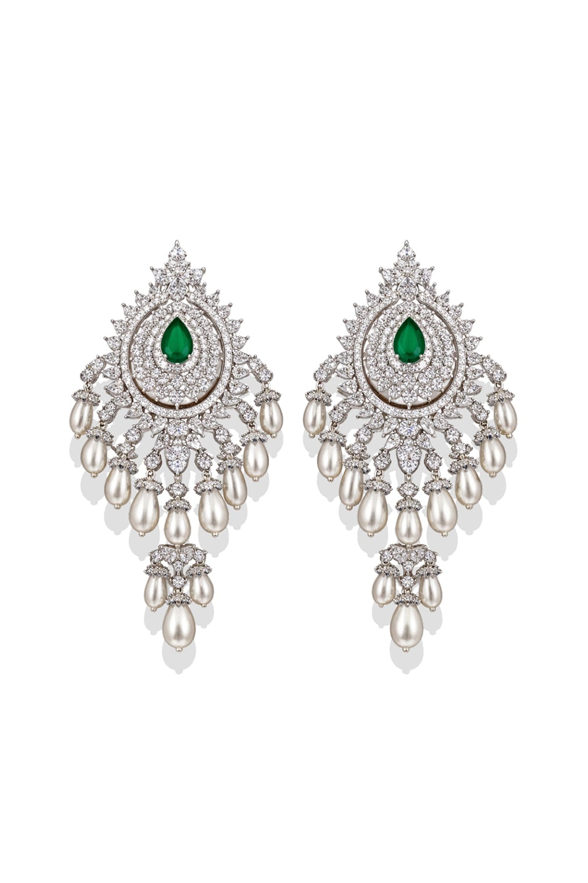 White Finish Pearl & Zircon Dangler Earrings