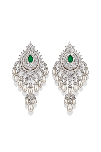 White Finish Pearl & Zircon Dangler Earrings