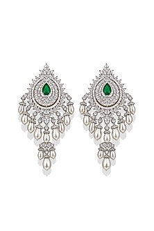 White Finish Pearl & Zircon Dangler Earrings