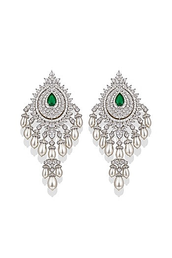 White Finish Pearl & Zircon Dangler Earrings