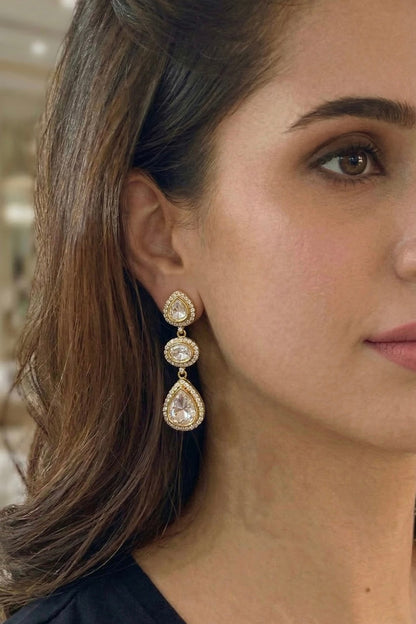 Gold Finish Zircon Dangler Earrings
