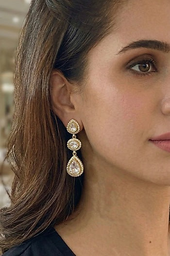 Gold Finish Zircon Dangler Earrings