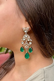 Gold Finish Zircon & Crystal Dangler Earrings