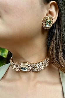 Gold Finish Zircon & Kundan Polki Choker Necklace Set
