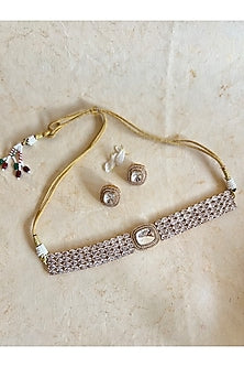 Gold Finish Zircon & Kundan Polki Choker Necklace Set